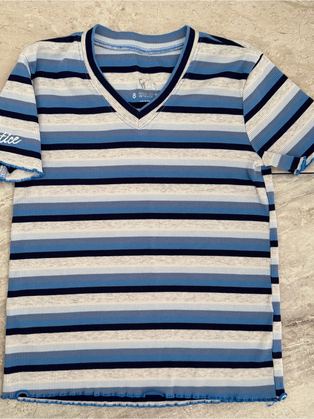 Justice Blue & White Striped V-Neck Tee